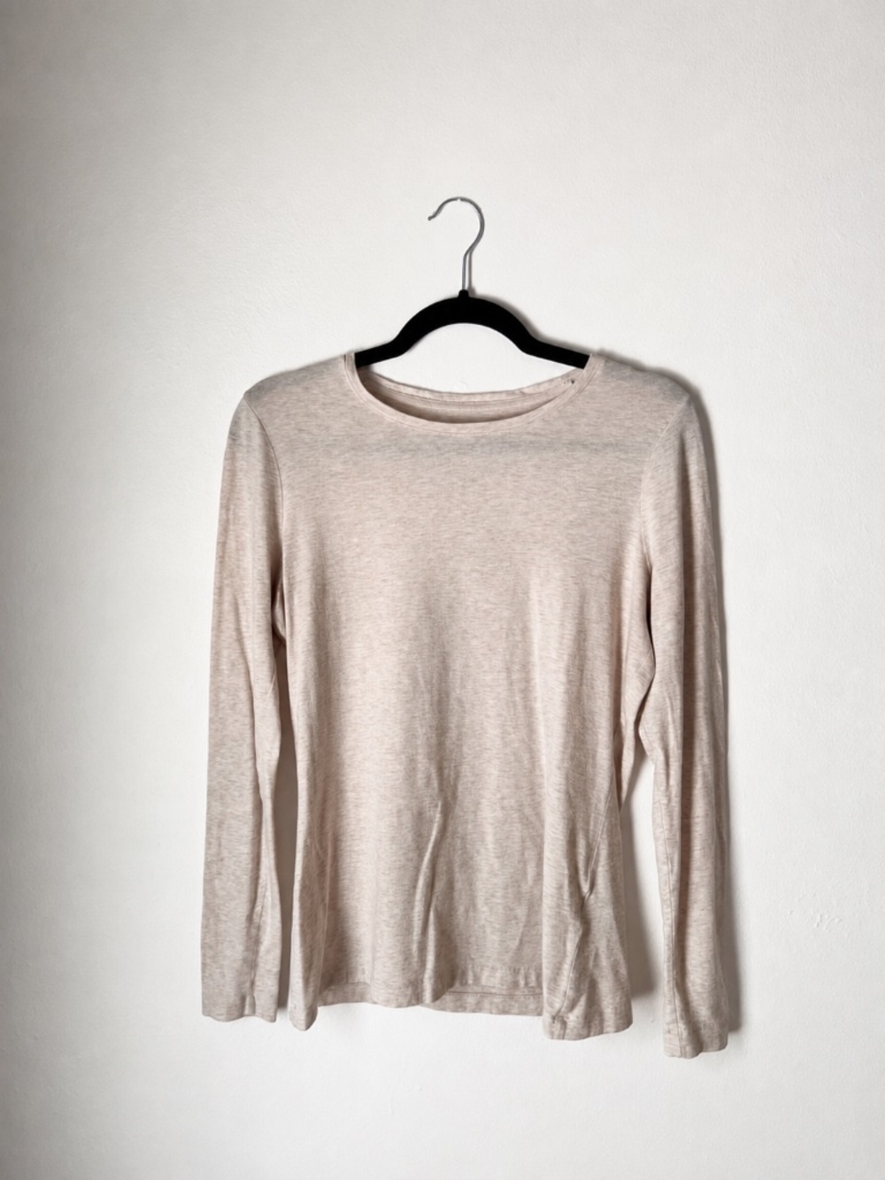 Lands’ End Shaped Long Sleeve Tee Small Oatmeal Heather Cotton Blend Stretch Top